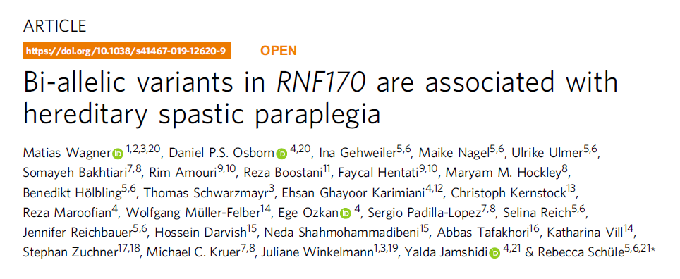 Nat Comm | 斑马鱼模型揭示RNF170 基因与遗传性痉挛性截瘫新关联